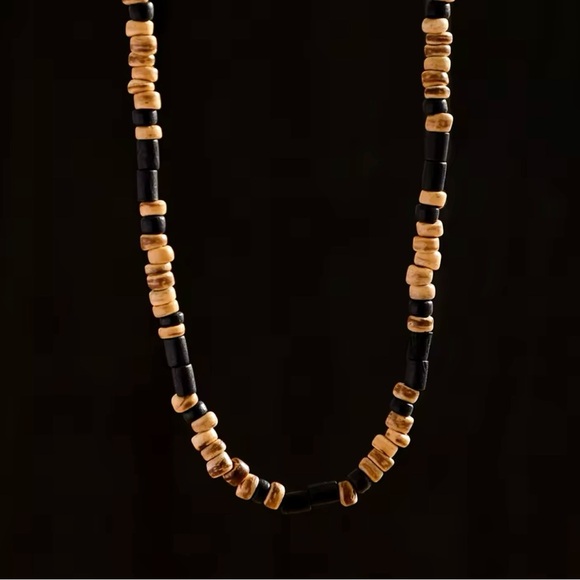 Brown and Black Small Beaded Chain Necklace Men Trendy Wood Beads - Picture 6 of 6